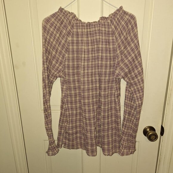 Chaps Long-sleeved, Ruffle-neck Plaid Tunic, Size Large - Picture 6 of 8